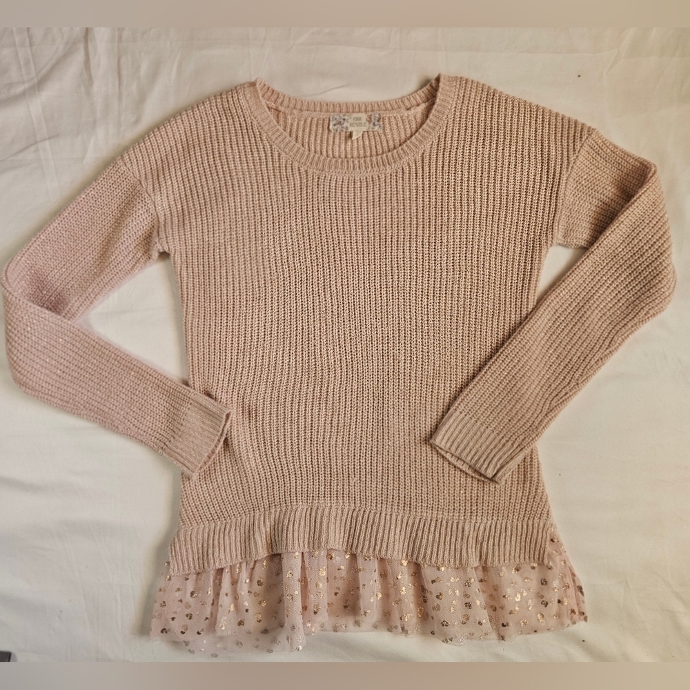 Pink Republic Girls Pink Long Sleeve Sweater With Lace Detail At Bottom Size L